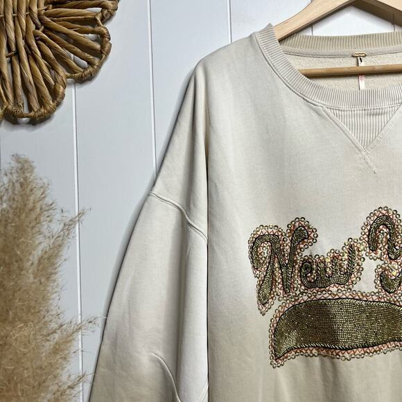 Free People sweatshirt sequins beads New York cotton blend oversized - Picture 5 of 8